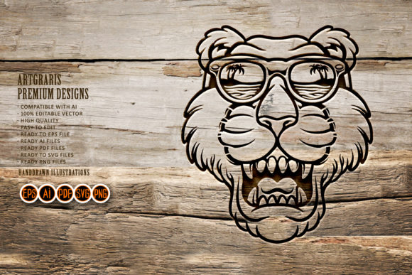 Download Cool Tiger Head with Glasses Silhouette - Silhouette Collection