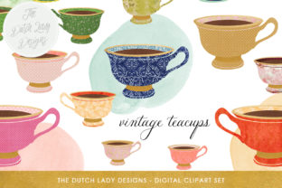 Download Vintage Teacup Clipart Set - Vintage & Golden Style - Watercolor Circles Included - INSTANT DOWNLOAD - Instant download Collection