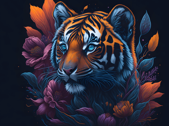 Download Cute Floral Tiger Illustration Art 7 - Tiger illustration Collection
