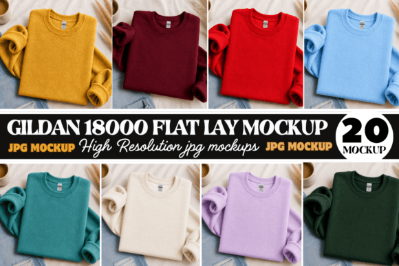 Download Gildan 18000 Flat Lay Sweatshirt Mockups - Flat Collection