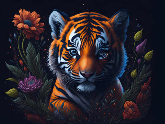Download Cute Floral Tiger Illustration Art 6 - Tiger illustration Collection