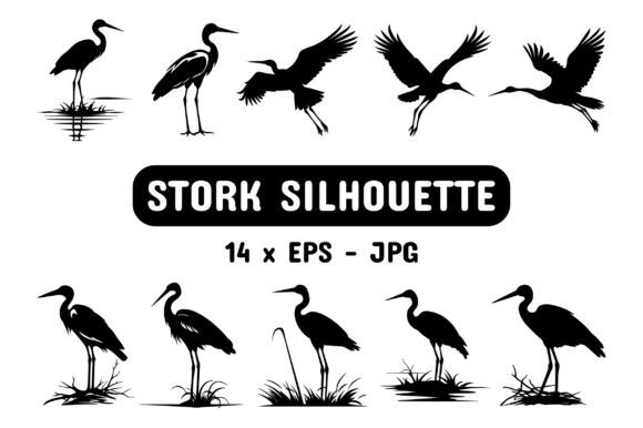 Download Stork Silhouette Set Collection Bundle - Silhouette Collection