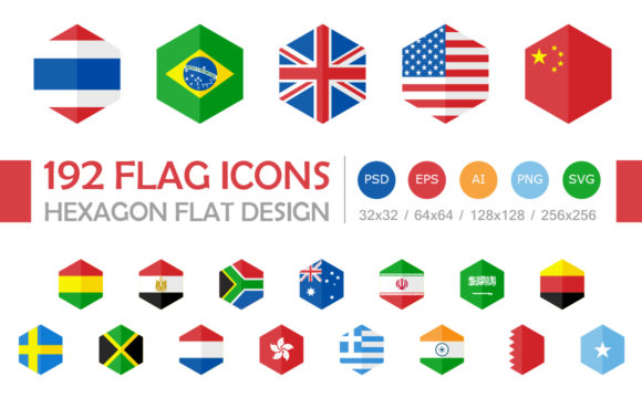 Download 192 Flag Icons Hexagon Flat Design - Flat Collection