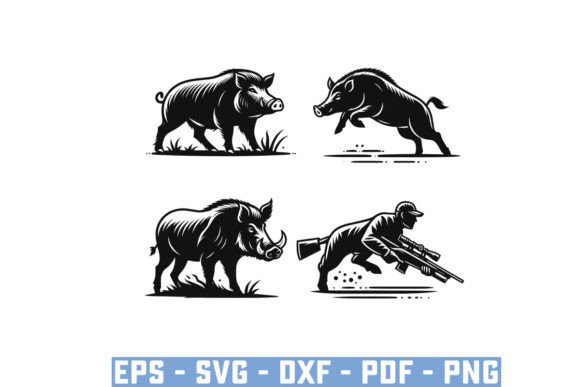 Download Wild Boar Hunter Pig Silhouette Bundle - Silhouette Collection