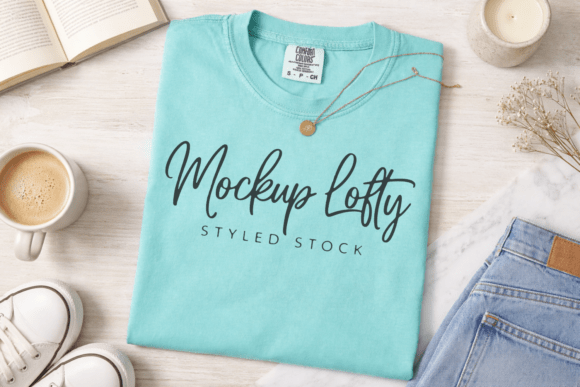Download C1717 Chalky Mint Flat Lay Tshirt Mockup - Premium Bundle