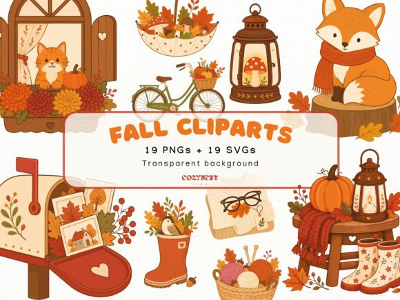 Download Cozy Autumn Flat Cliparts, Fall PNG SVG - Premium Resources