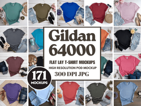Download Gildan 64000 Flat Lay Mockup Bundle - Flat Collection