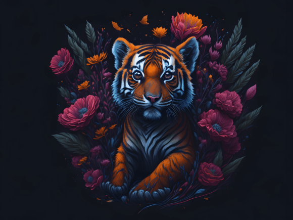 Download Cute Floral Tiger Illustration Art 5 - Tiger illustration Collection