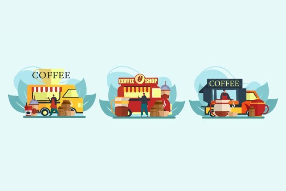 Download Cafe Shop on Top of the Car Flat Design - Flat Collection