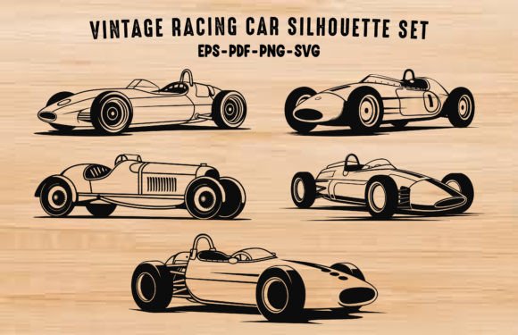 Download Vintage Racing Car Vector Silhouette Set - Silhouette Collection