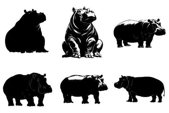 Download Hippo Vector Silhouette Set - Silhouette Collection