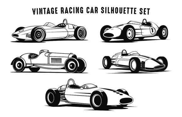 Download Vintage Racing Car Vector Silhouette Set - Silhouette Collection