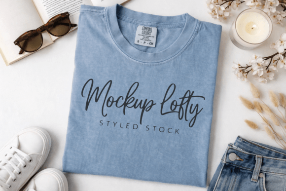Download C1717 Blue Jean Flat Lay T-shirt Mockup - Flat Collection