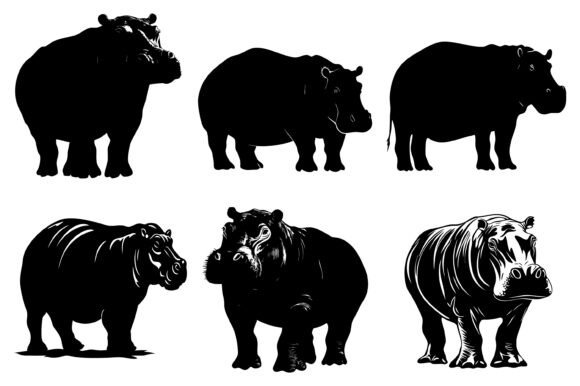 Download Hippo Vector Silhouette Set - Silhouette Collection