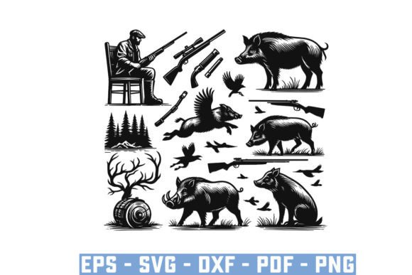 Download Wild Boar Hunter Pig Silhouette Bundle - Silhouette Collection